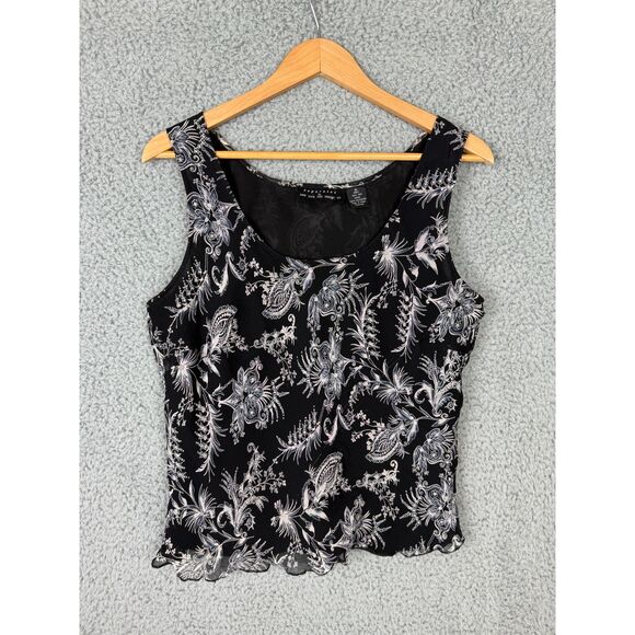 Vintage 90s Silk Tank Top | XL | Black Paisley Floral Whimsigoth Boho - Picture 2 of 4